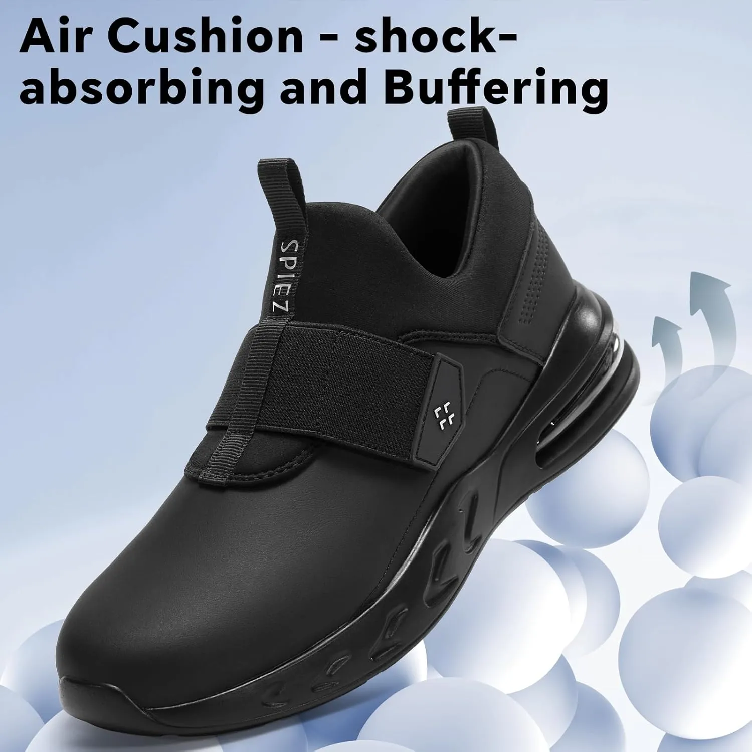 SPlEZ Waterproof Work Shoes for Men Women, Non-Slip, Oil-Resistant Slip-On Chef Sneakers for Kitchen Food Service, Black (4.5-13.5)
