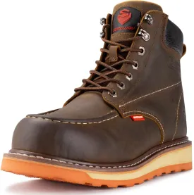 SUREWAY 6 Mens Heavy Duty Steel/Composite/Soft Toe Work Boots for Men,Comfortable & Durable,Goodyear Welt,Full Grain Leather,Oil/Slip Resistant,Wedge Moc Toe Industrial Construction Boots/Shoes