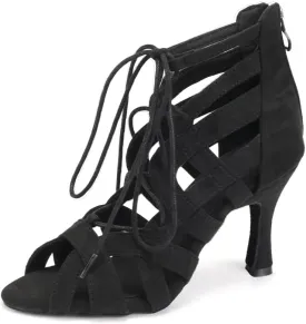 SWDZM Women's Ballroom Latin Salsa Dance Shoes Lace-up Open-Toe Dance Boots