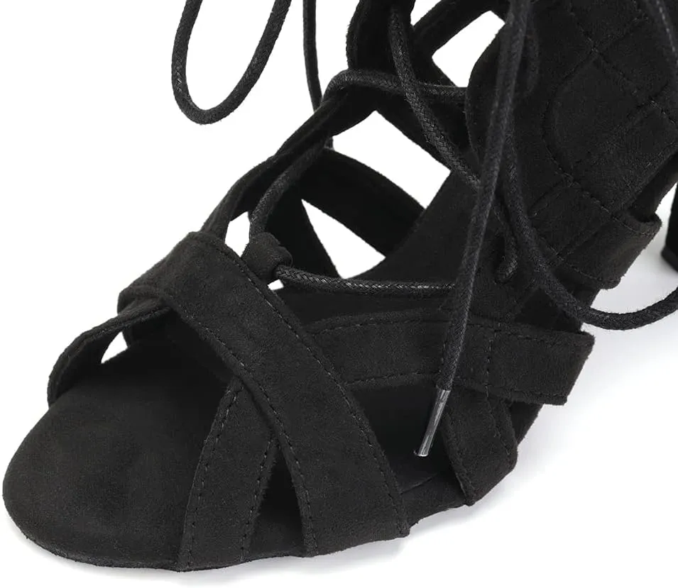 SWDZM Women's Ballroom Latin Salsa Dance Shoes Lace-up Open-Toe Dance Boots