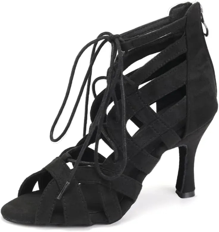 SWDZM Women's Ballroom Latin Salsa Dance Shoes Lace-up Open-Toe Dance Boots