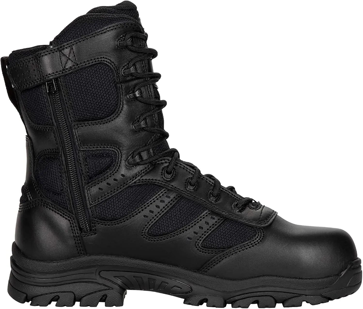 Thorogood Deuce 8 Waterproof Side-Zip Black Tactical Boots for Men and Women with Composite Safety Toe, Full-Grain Leather, and Slip-Resistant Outsole; BBP & Rated