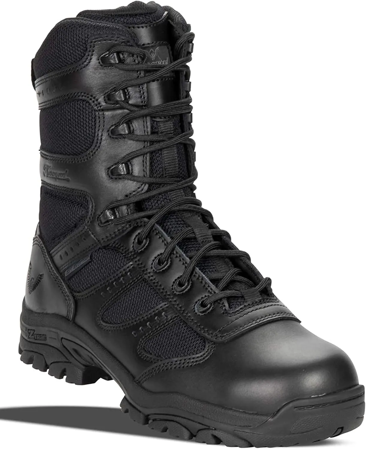 Thorogood Deuce 8 Waterproof Side-Zip Black Tactical Boots for Men and Women with Composite Safety Toe, Full-Grain Leather, and Slip-Resistant Outsole; BBP & Rated