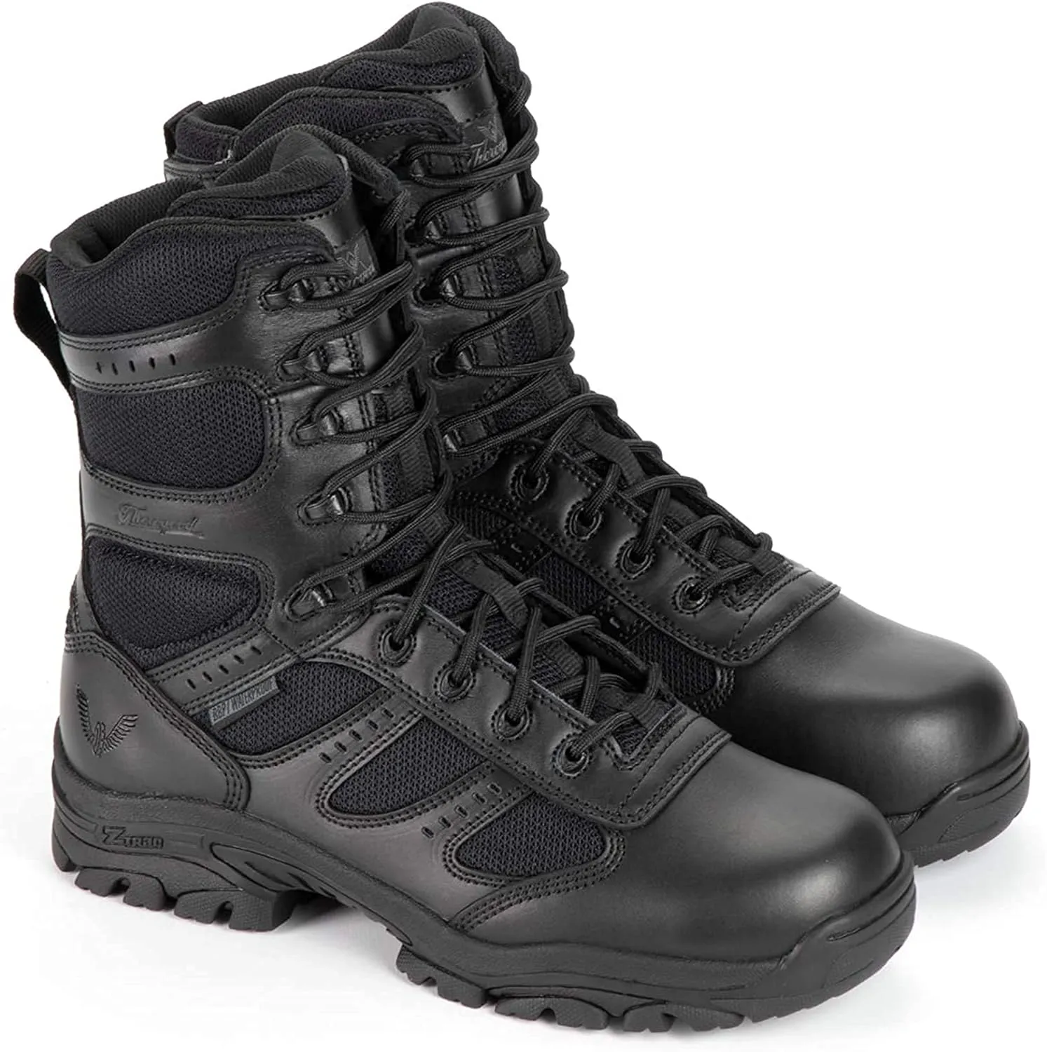 Thorogood Deuce 8 Waterproof Side-Zip Black Tactical Boots for Men and Women with Composite Safety Toe, Full-Grain Leather, and Slip-Resistant Outsole; BBP & Rated