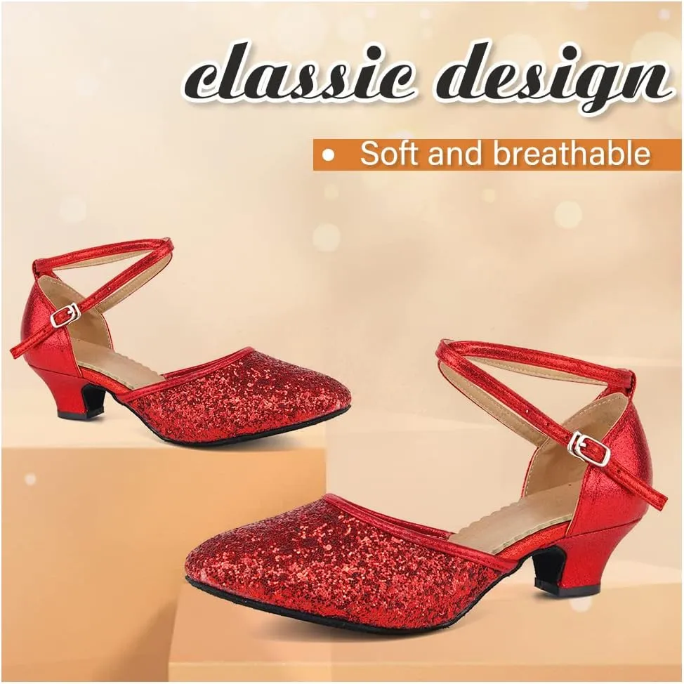TINRYMX Womens Latin Dance Shoes Sequin Mesh Ballroom Salsa Tango Party Wedding Dance Shoes,Model-DY105