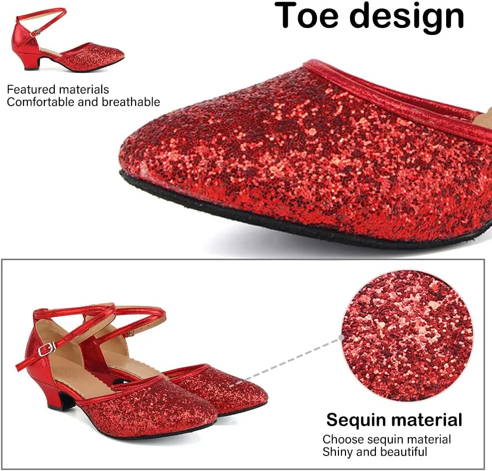 TINRYMX Womens Latin Dance Shoes Sequin Mesh Ballroom Salsa Tango Party Wedding Dance Shoes,Model-DY105
