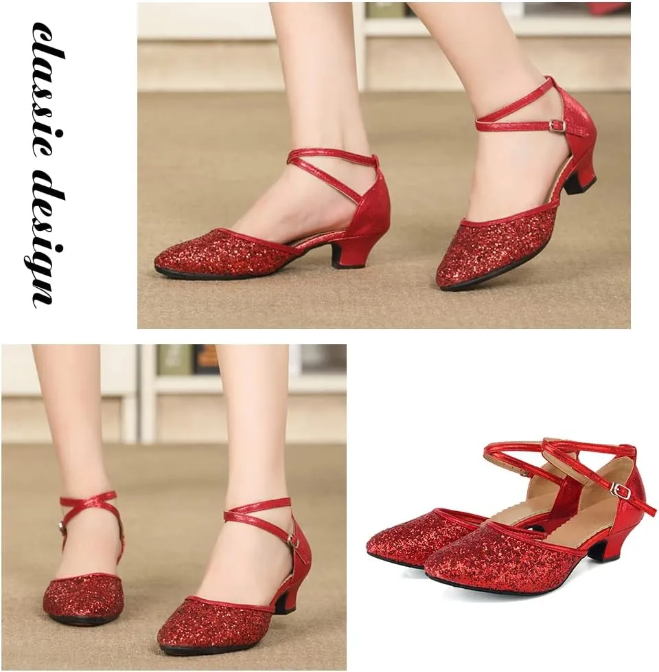 TINRYMX Womens Latin Dance Shoes Sequin Mesh Ballroom Salsa Tango Party Wedding Dance Shoes,Model-DY105