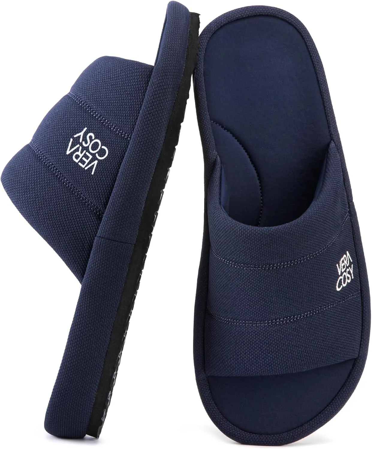VeraCosy Men's Open Toe Slippers Breathable Corn Knit Memory Foam with Non Slip Sole