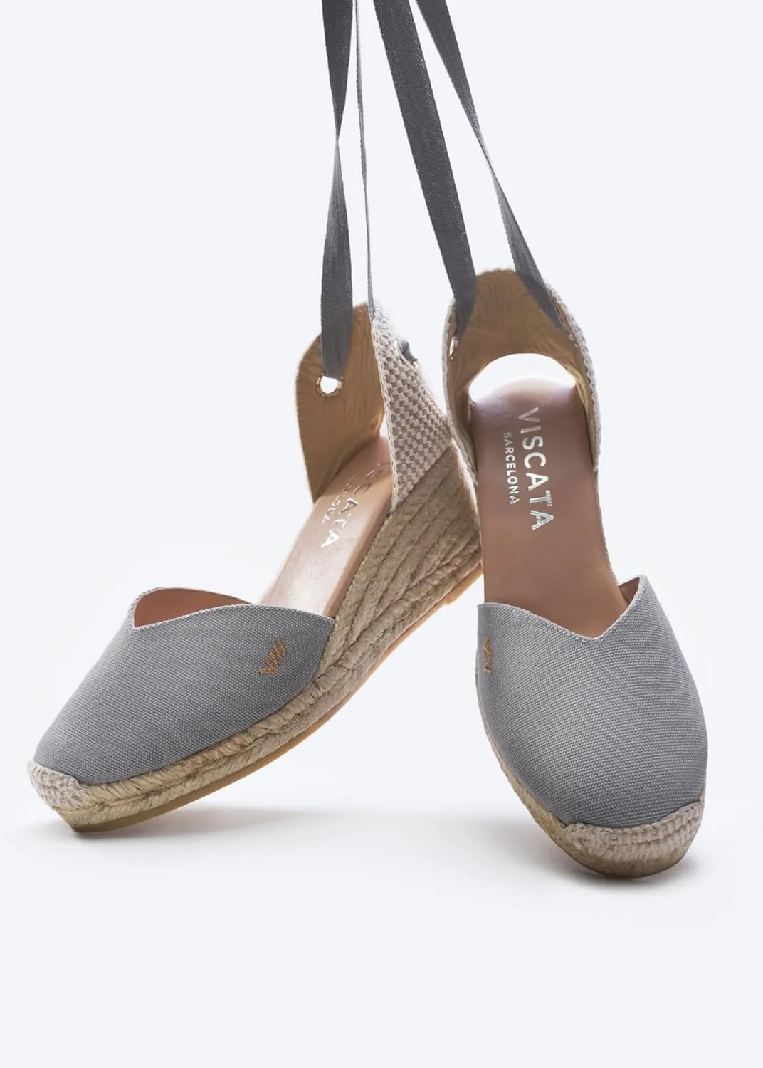 VISCATA Gava Canvas Wedge Handmade 2  Heel Women's Sandals with Breathable Cotton Canvas V-cut Vamp and 100% Natural Jute Midsole for all Casual Occasions