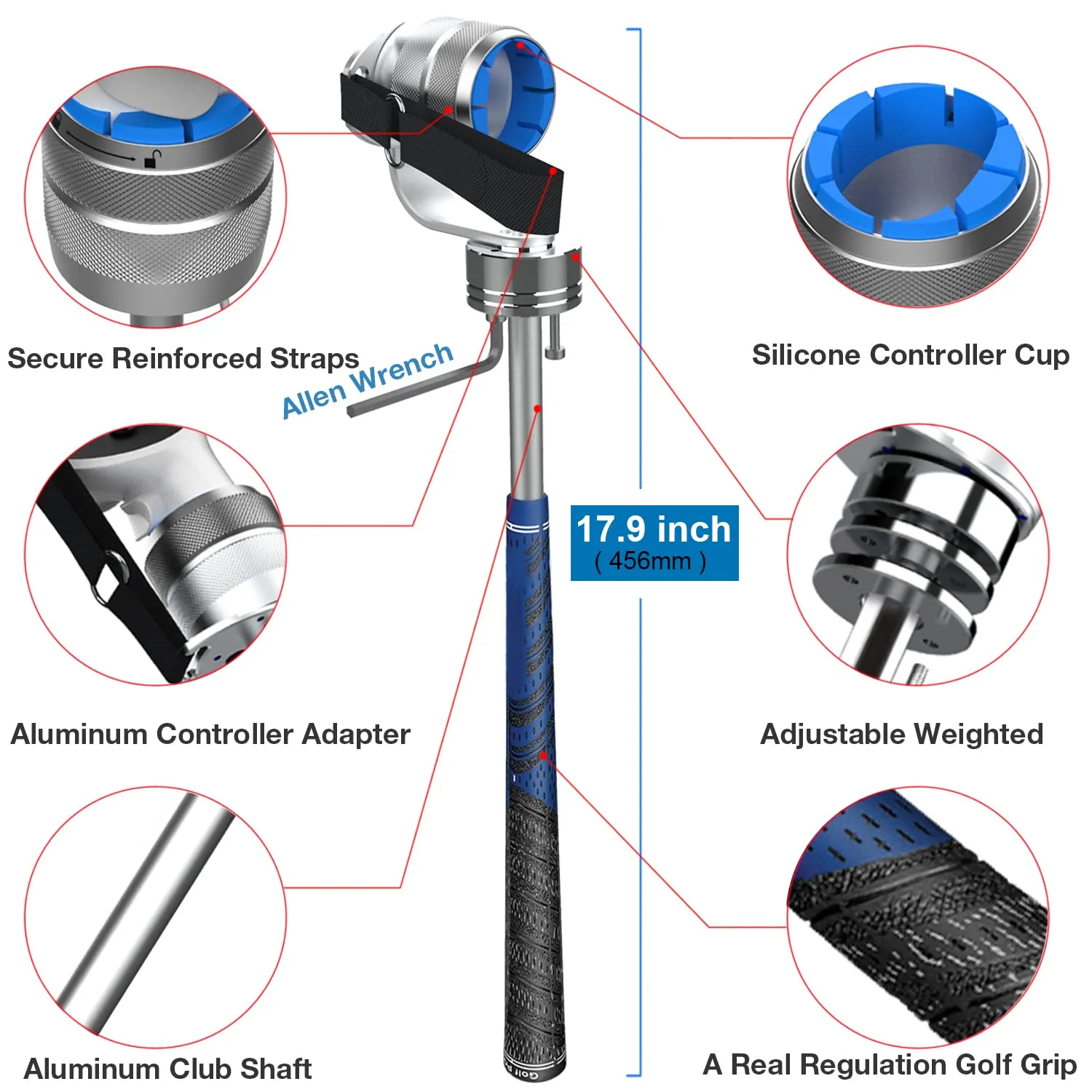 Weighted Golf Club Attachment for Meta Quest 3 & Quest 3S - 90 DEGREE Aluminum Golf Club Adapter Handle Compatible with Quest 3/3S/2 and Quest Pro, Realistic Grip VR Golf Handle Accessory (Right)Y13S