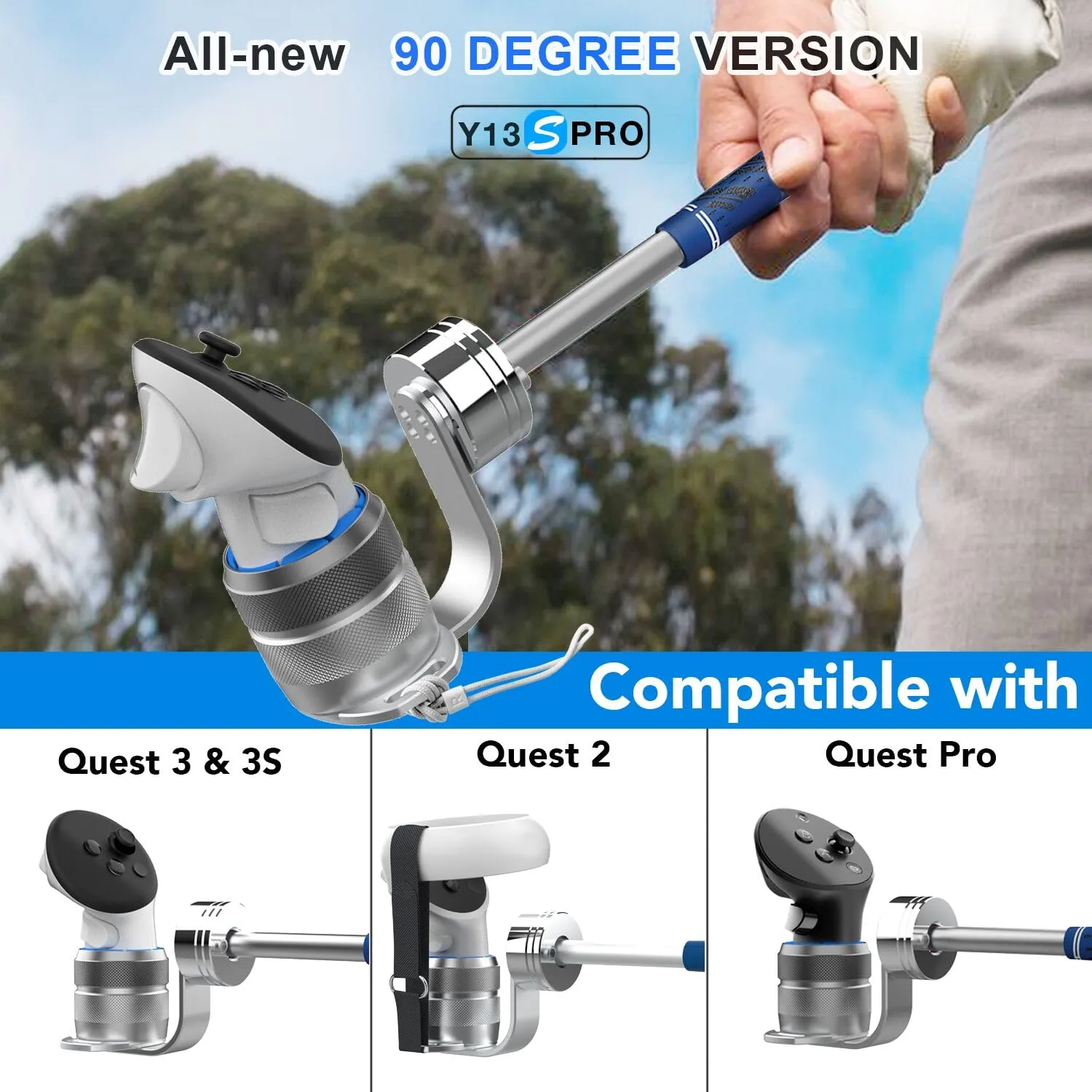 Weighted Golf Club Attachment for Meta Quest 3 & Quest 3S - 90 DEGREE Aluminum Golf Club Adapter Handle Compatible with Quest 3/3S/2 and Quest Pro, Realistic Grip VR Golf Handle Accessory (Right)Y13S