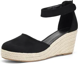 Womens Espadrilles Sandals, Closed Toe Platform for Women Ankle Strap Casual Comfortable Wedge Sandals