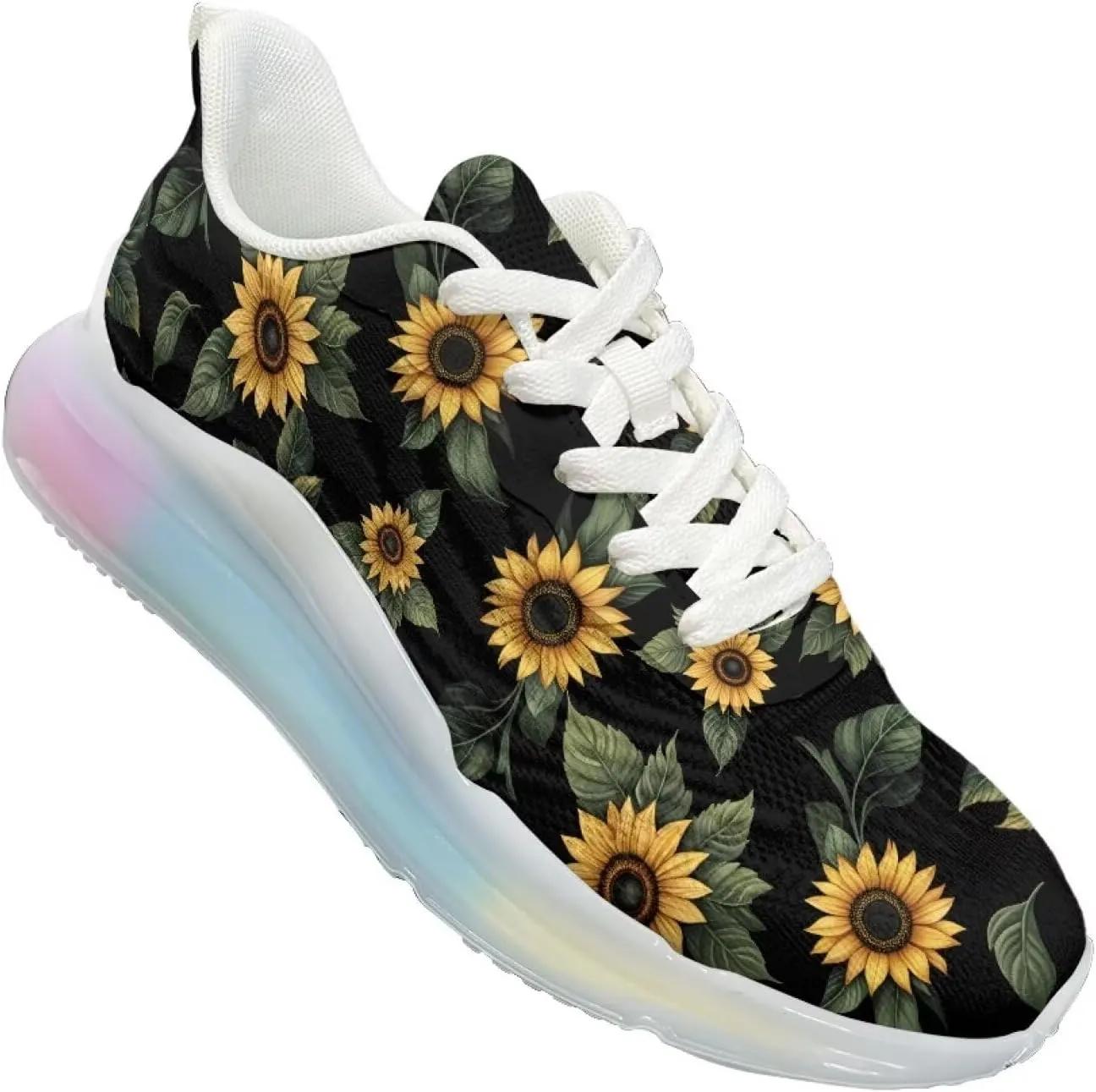 Women's Flower Sneakers Cozy Breathable Lightweight Non-Slip Air Cushion Outdoor Running Shoes for Women US 6-11