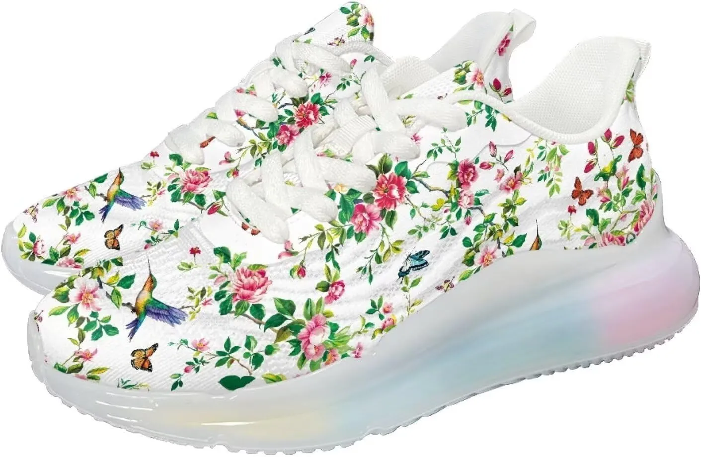 Women's Flower Sneakers Cozy Breathable Lightweight Non-Slip Air Cushion Outdoor Running Shoes for Women US 6-11
