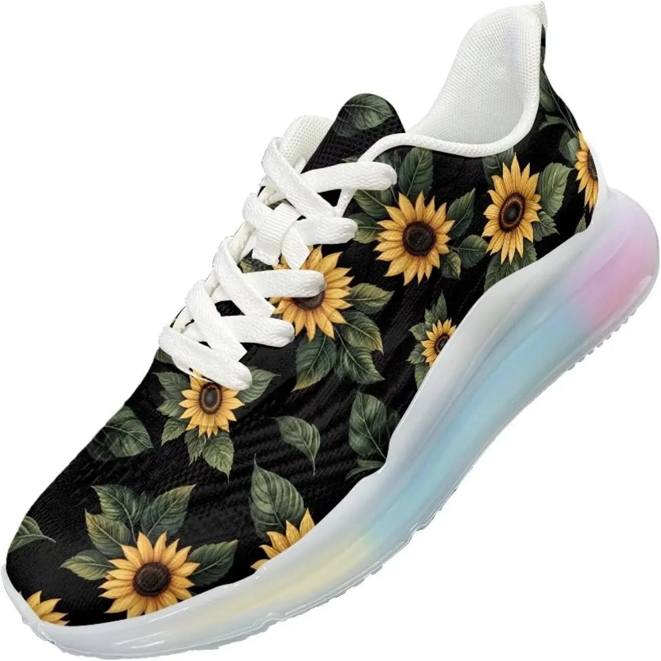 Women's Flower Sneakers Cozy Breathable Lightweight Non-Slip Air Cushion Outdoor Running Shoes for Women US 6-11