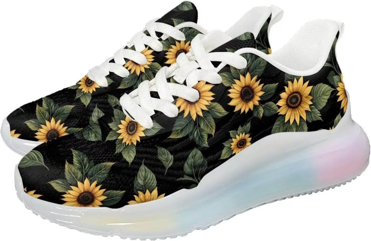 Women's Flower Sneakers Cozy Breathable Lightweight Non-Slip Air Cushion Outdoor Running Shoes for Women US 6-11