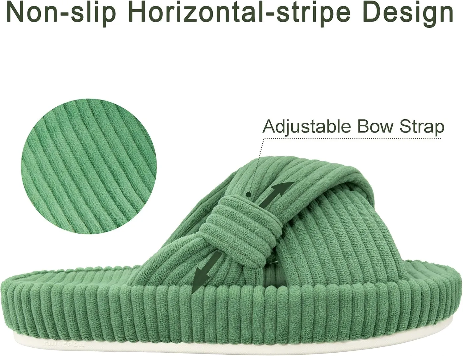 Women's House Slippers Corduroy Indoor Slippers Memory Foam Bedroom Open Toe Slippers Cross Band House Shoes