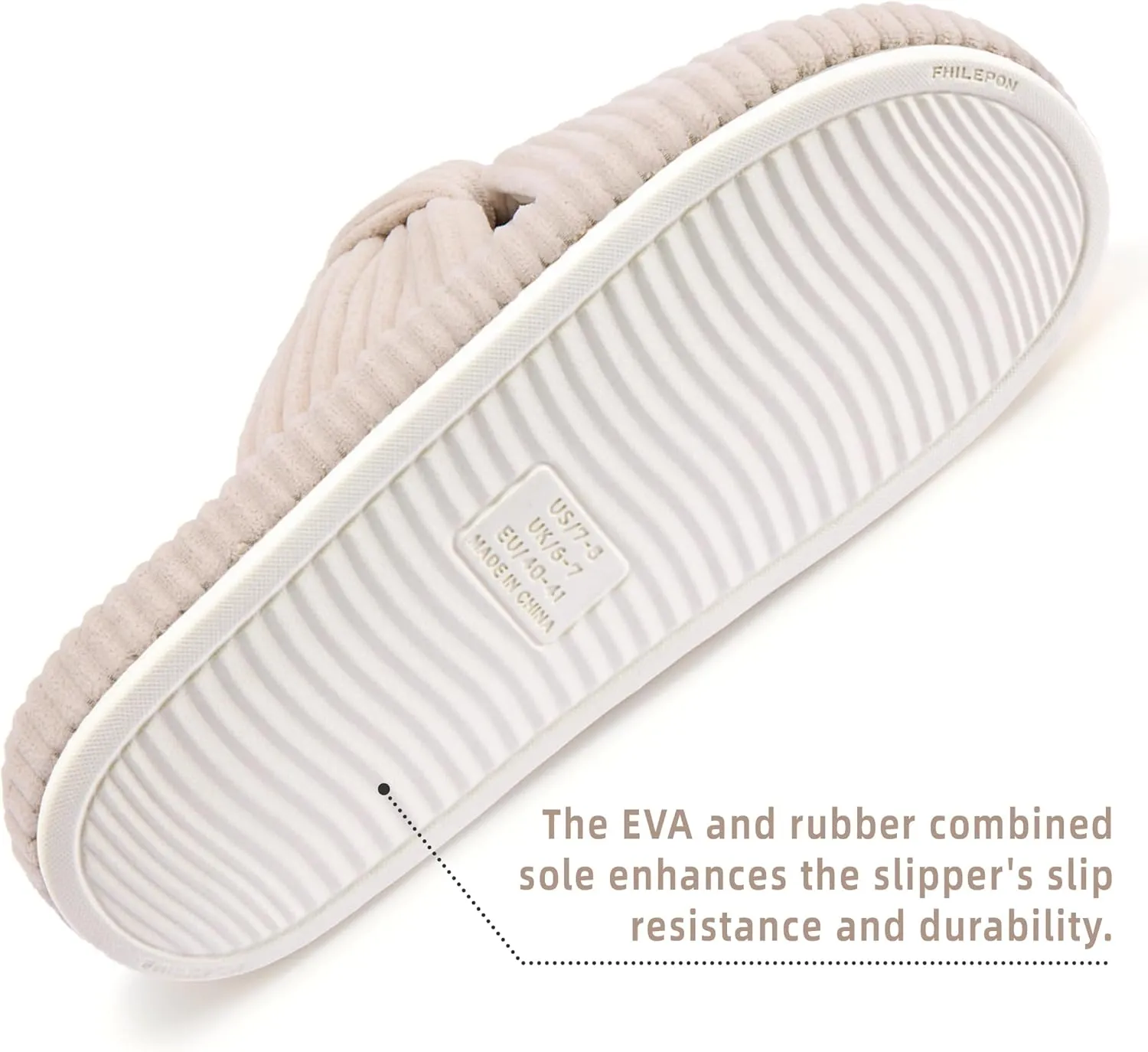 Women's House Slippers Corduroy Indoor Slippers Memory Foam Bedroom Open Toe Slippers Cross Band House Shoes