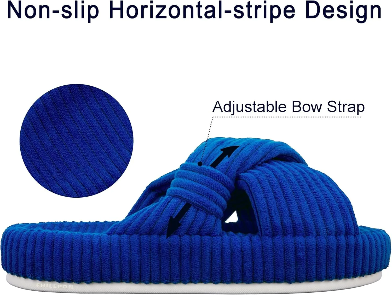 Women's House Slippers Corduroy Indoor Slippers Memory Foam Bedroom Open Toe Slippers Cross Band House Shoes