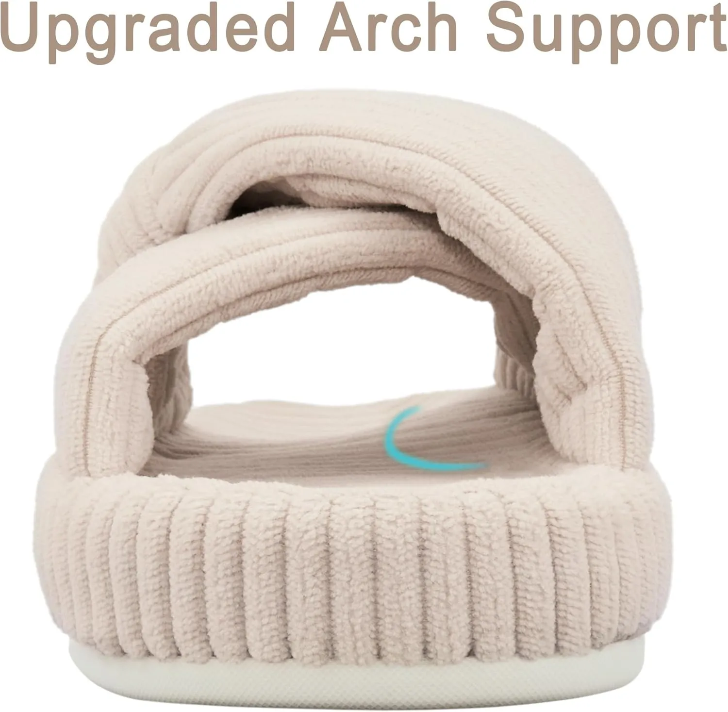 Women's House Slippers Corduroy Indoor Slippers Memory Foam Bedroom Open Toe Slippers Cross Band House Shoes