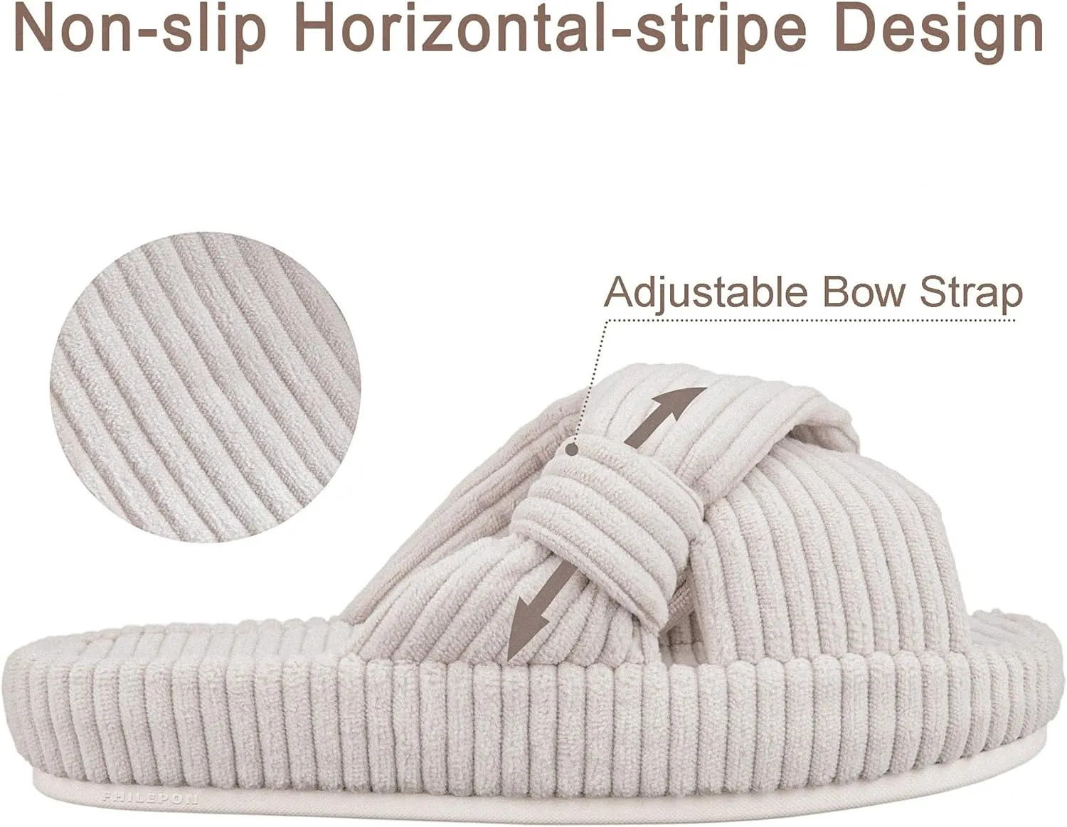Women's House Slippers Corduroy Indoor Slippers Memory Foam Bedroom Open Toe Slippers Cross Band House Shoes