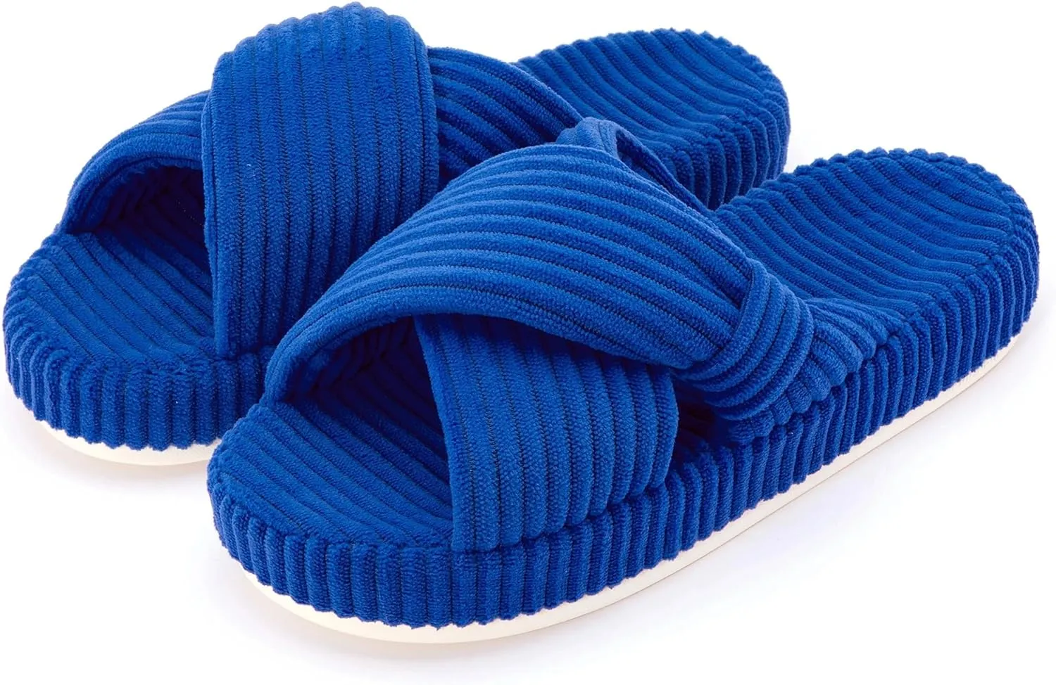Women's House Slippers Corduroy Indoor Slippers Memory Foam Bedroom Open Toe Slippers Cross Band House Shoes