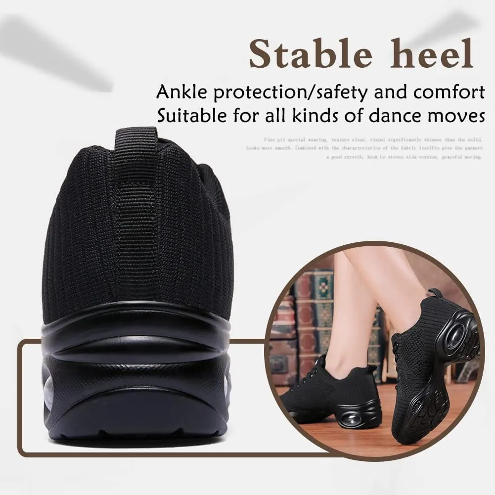 Women's Jazz Breathable Air Cushion Split Sole Athletic Walking Lace Up Dance Sneakers,Model 1902