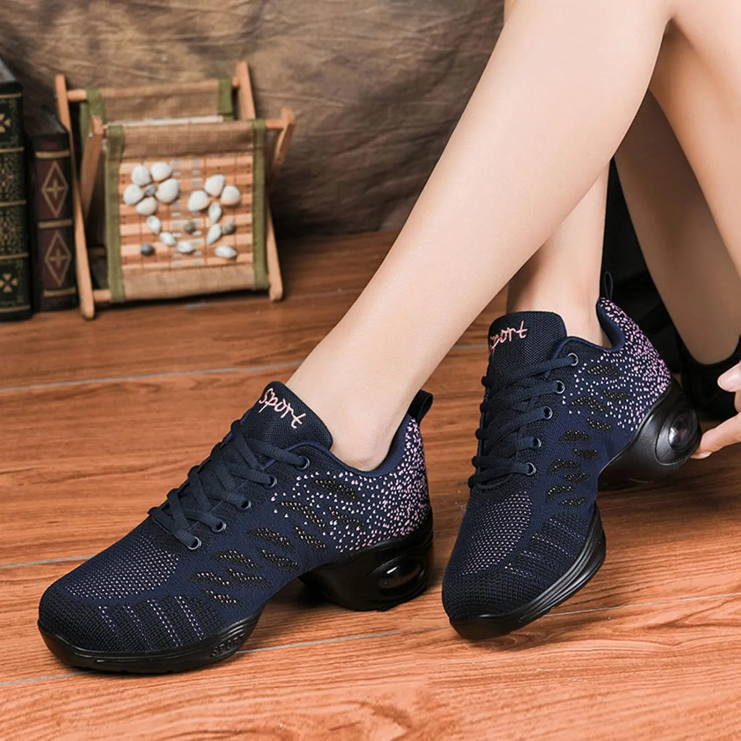 Women's Jazz Shoes Lace-up Dance Sneakers Lady Split Sole Air Cushion Modern Dance Shoes Platform