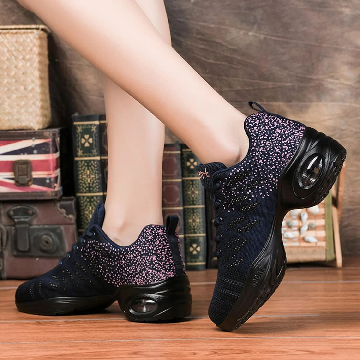 Women's Jazz Shoes Lace-up Dance Sneakers Lady Split Sole Air Cushion Modern Dance Shoes Platform