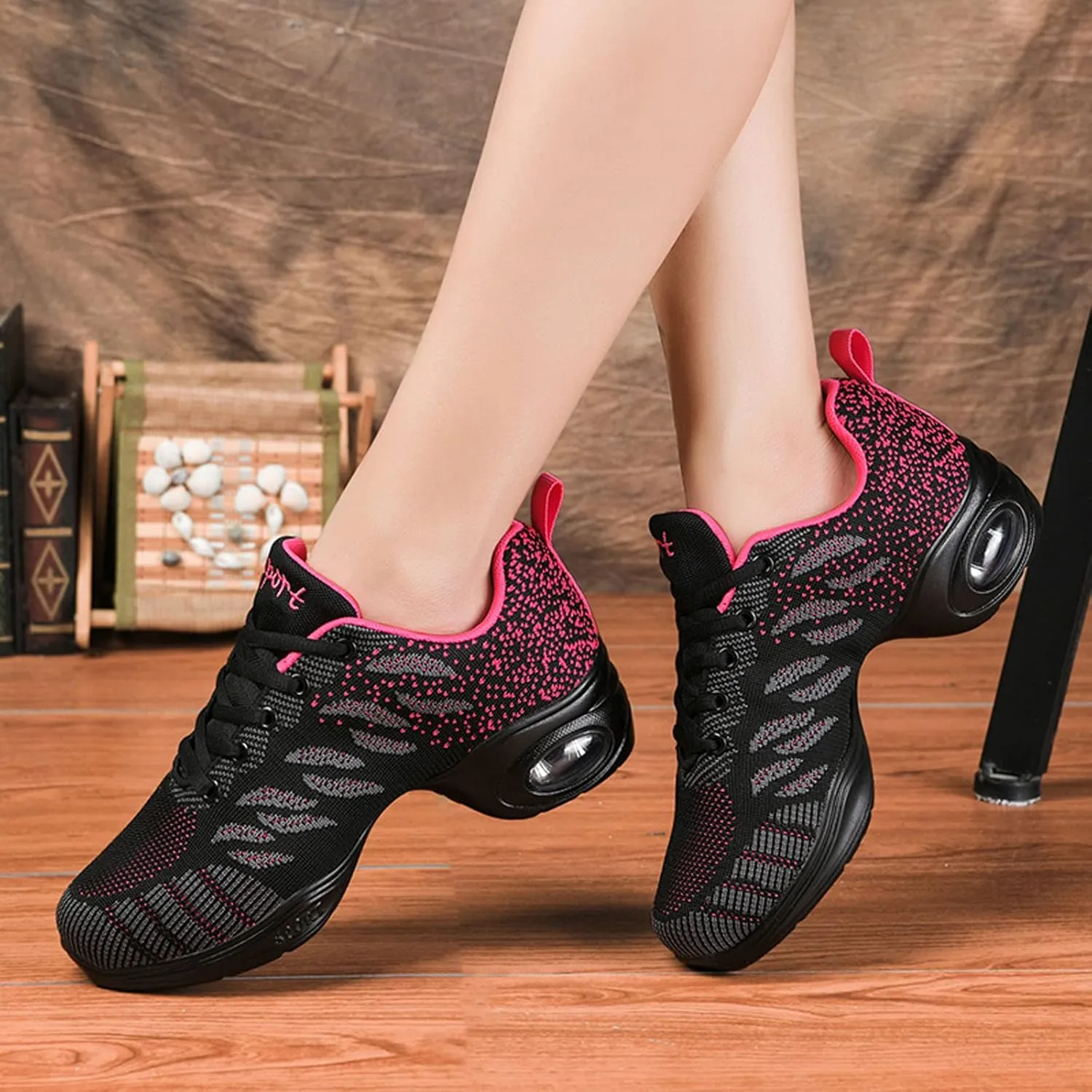Women's Jazz Shoes Lace-up Dance Sneakers Lady Split Sole Air Cushion Modern Dance Shoes Platform