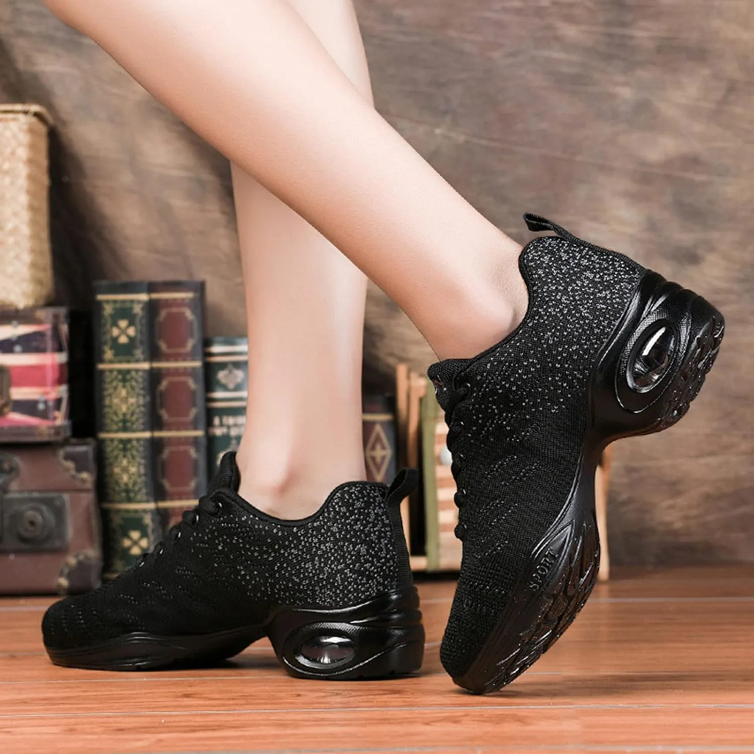 Women's Jazz Shoes Lace-up Dance Sneakers Lady Split Sole Air Cushion Modern Dance Shoes Platform