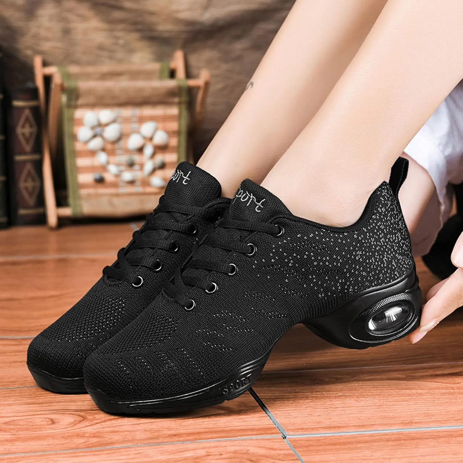 Women's Jazz Shoes Lace-up Dance Sneakers Lady Split Sole Air Cushion Modern Dance Shoes Platform