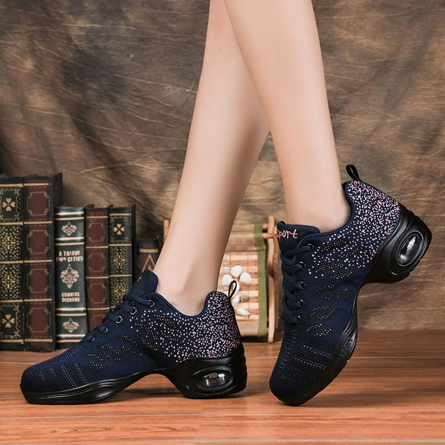 Women's Jazz Shoes Lace-up Dance Sneakers Lady Split Sole Air Cushion Modern Dance Shoes Platform
