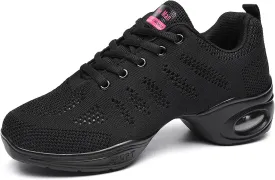 Women's Jazz Shoes Lace-up Sneakers - Breathable Air Cushion Lady Split Sole Athletic Walking Dance Shoes Platform