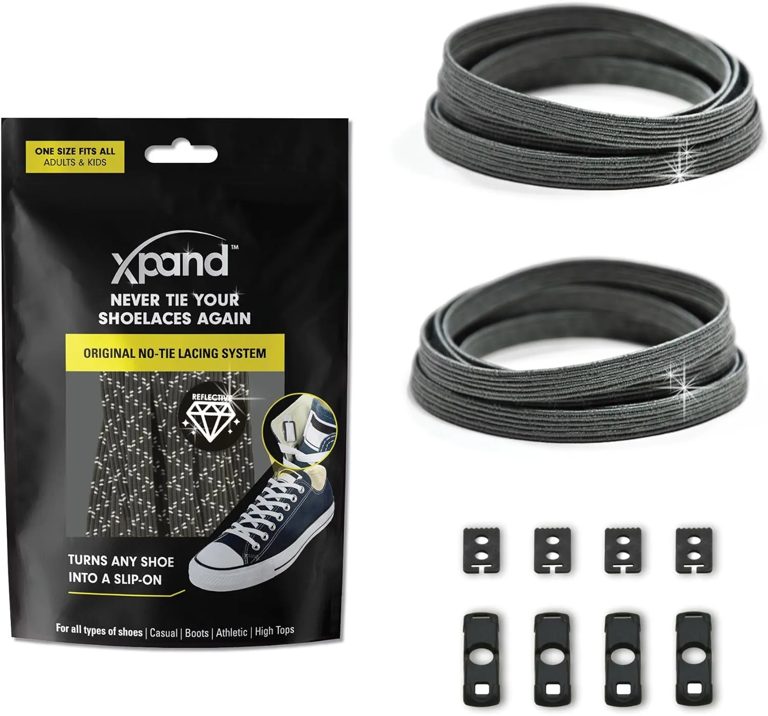 Xpand No Tie Elastic Shoelaces with Hidden Lace Locks. Tieless Stretch Comfort. One Size Fits All for Sports and Training