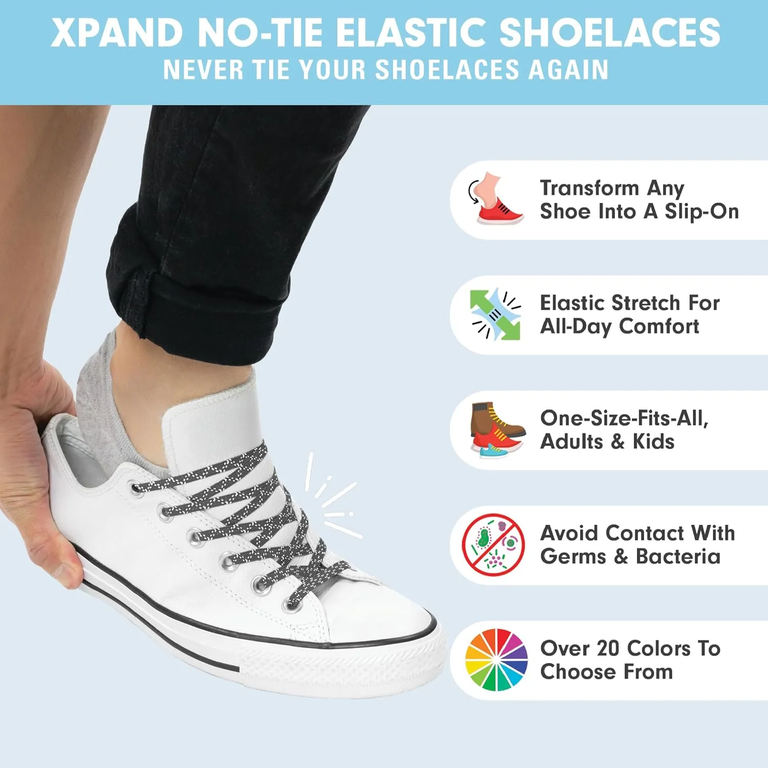 Xpand No Tie Elastic Shoelaces with Hidden Lace Locks. Tieless Stretch Comfort. One Size Fits All for Sports and Training
