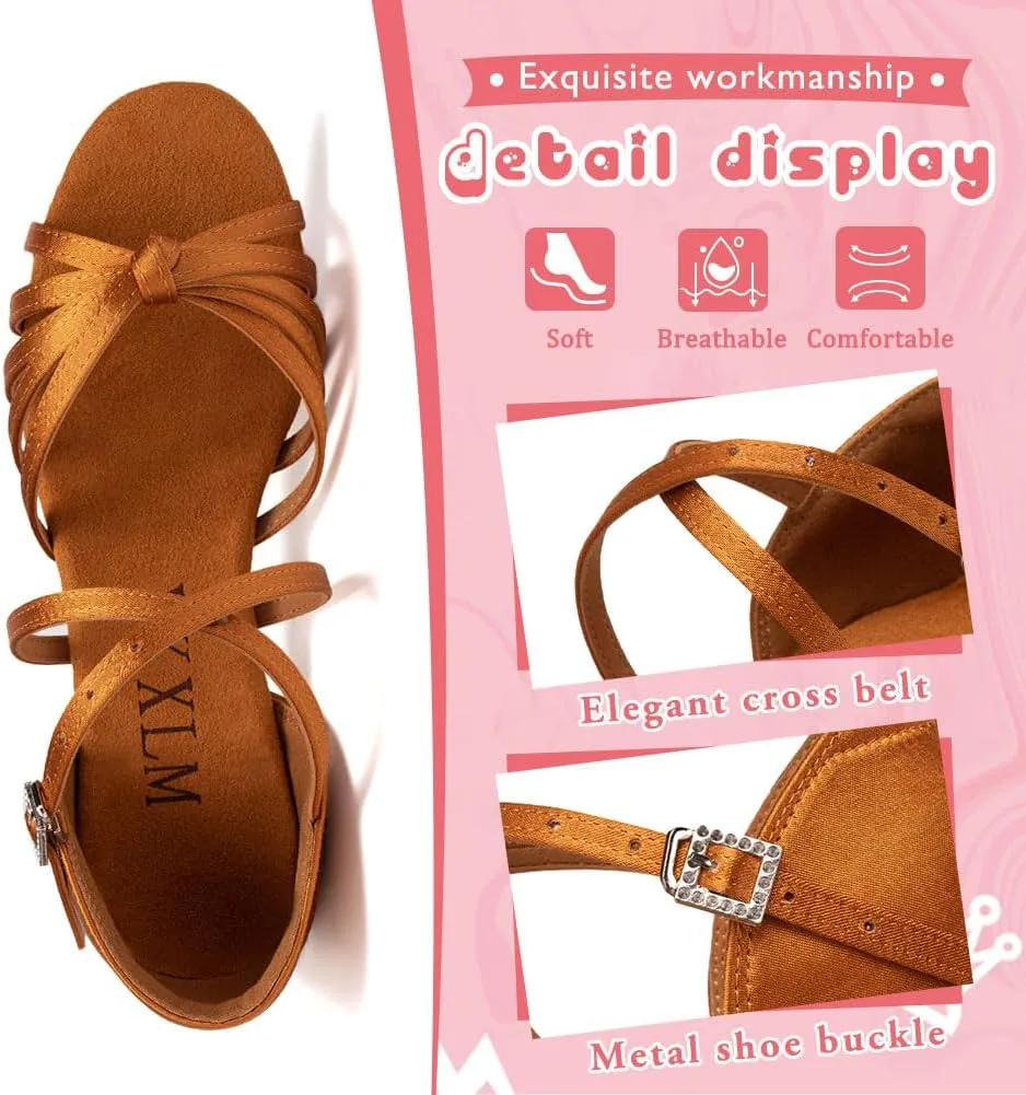 YKXLM Toddler Girls Latin Dance Shoes Kids Low Heels Tango Salsa Ballroom Practice Dance Shoes for Girls