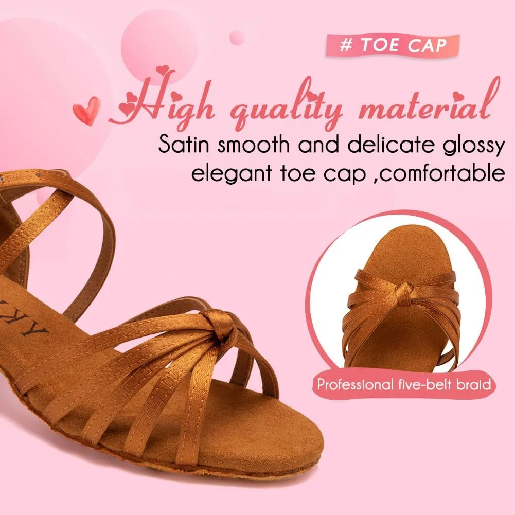 YKXLM Toddler Girls Latin Dance Shoes Kids Low Heels Tango Salsa Ballroom Practice Dance Shoes for Girls