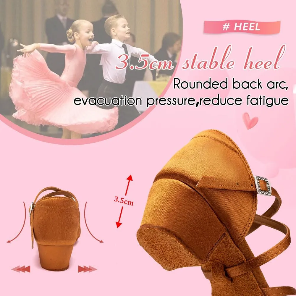 YKXLM Toddler Girls Latin Dance Shoes Kids Low Heels Tango Salsa Ballroom Practice Dance Shoes for Girls
