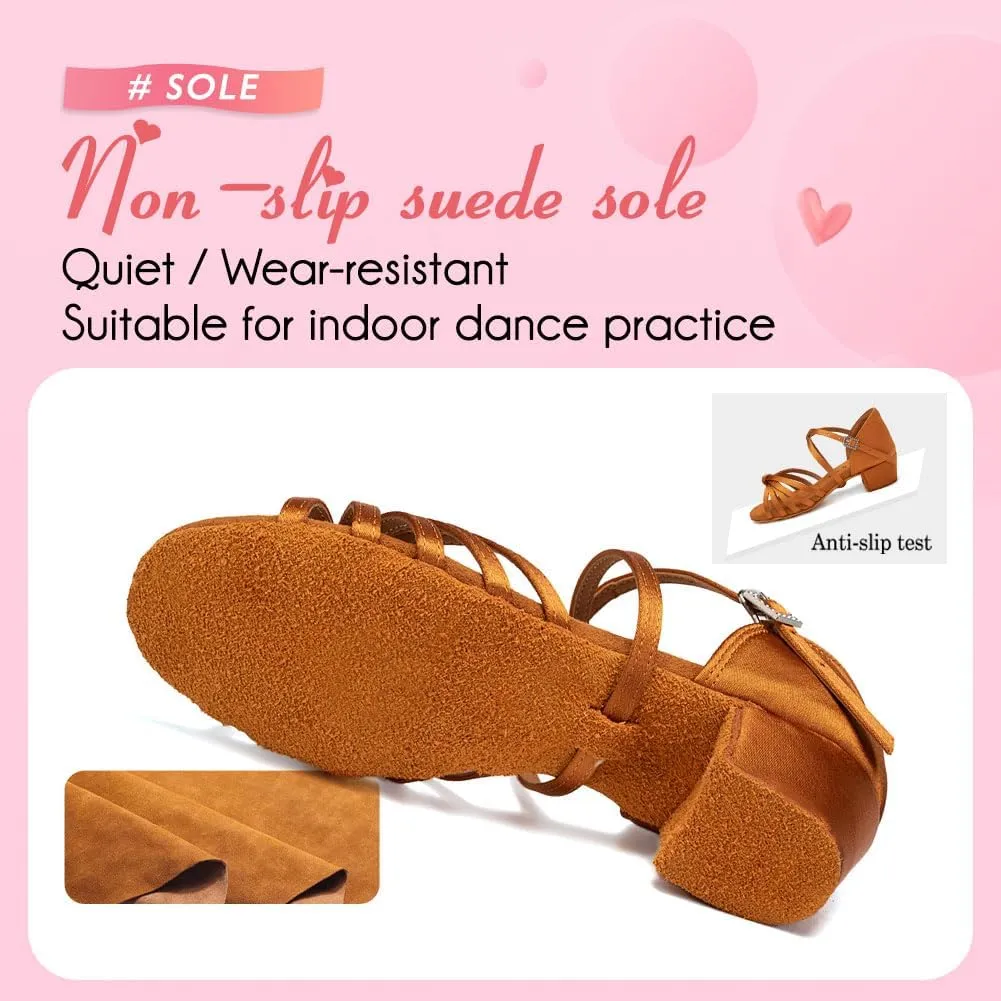YKXLM Toddler Girls Latin Dance Shoes Kids Low Heels Tango Salsa Ballroom Practice Dance Shoes for Girls