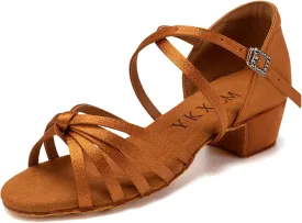 YKXLM Toddler Girls Latin Dance Shoes Kids Low Heels Tango Salsa Ballroom Practice Dance Shoes for Girls